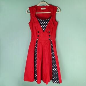 KillReal Womens Red Polka Dot Sleeveless Pin Up Fit and Flare Dress Size Small